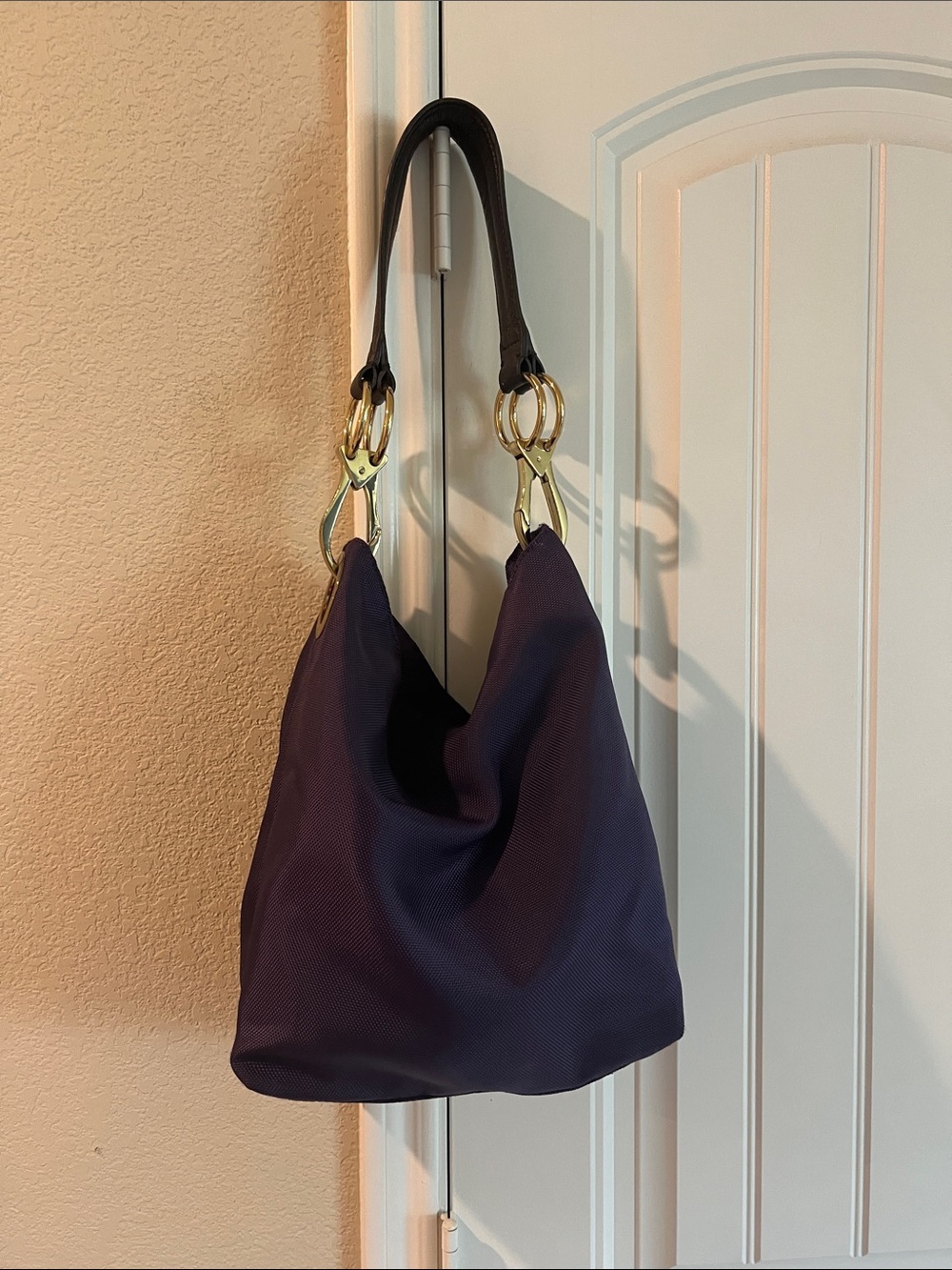 Elegant Deep plum Shoulder Hobo Bag with Gold Rings
